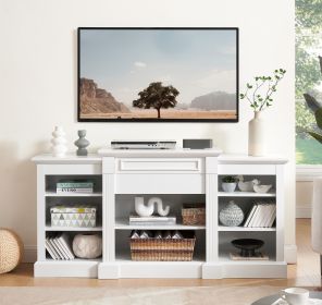 Media Console Table with Large Storage Cabinet, Modern TV Media Entertaionment Stand, White, 65.75"W*17"D*32.48"H