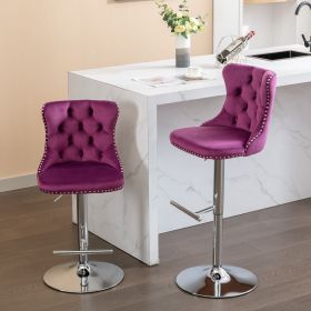 Swivel Velvet Barstools Adjusatble Seat Height from 25-33 Inch, Chrome base Bar Stools with Backs Comfortable Tufted for Home Pub and Kitchen Isl