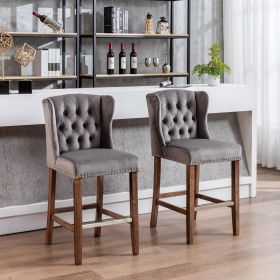 A&A Furniture,Counter Height Bar Stools, Upholstered 27" Seat Height Barstools, Wingback Breakfast Chairs with Nailhead-Trim & Tufted Back, Wood