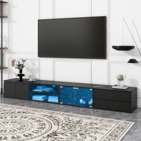 ON-TREND Modern APP Controlled LED TV Stand for TVs Up to 105'', Faux Marble Tabletop Media Console with Tempered Glass Doors