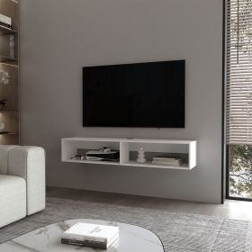 Central Floating media rack in melamine with two shelves,white