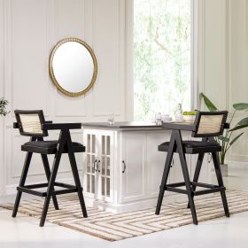 Milan 29.5" Modern Resin Webbing Back Bar Stool with Arms, Set of 3, Ebony Black Boucle