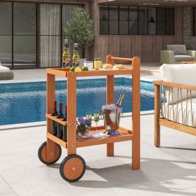 2 Tier Rolling Serving Cart with Wine Bottle Holders and 2 Rubber Wheels