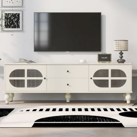 U-Can 68.9'' Modern TV Stand for TVs up to 75 Inches, Entertainment Center Media Console with Fluted Glass Doors, Five Solid Wood Legs for Living