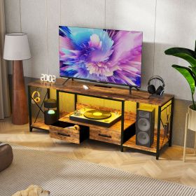 TV Stand with LED Lights Power Outlets - TV Stand with Fabric Drawers for 65 70 75 Inches TV - Entertainment Center and Industrial TV Console Tab