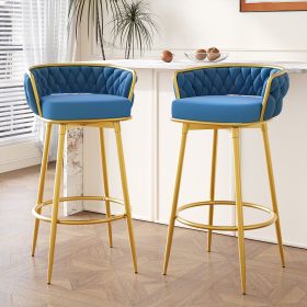 Swivel Counter Height Bar Stools Set of 2, 31." Bar Height Stools with Hand-Woven Backrest & Gold Metal Legs