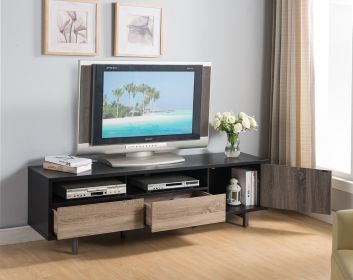 TV Stand TV Cabinet Media Stand Media Cabinet Black Distressed Grey Dark Taupe Two drawers One door 72" Long