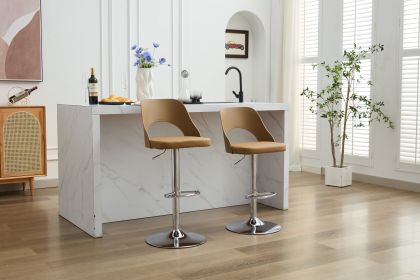 Bar Stools Set of 2 Modern BrownPU Counter Height Barstool, High Padded Swivel Adjustable Barstools with Back for Bar Counter and Kitchen Island