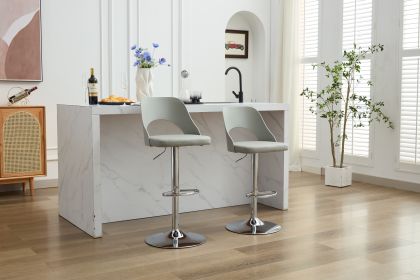 Bar Stools Set of 2 Modern Grey PU Counter Height Barstool, High Padded Swivel Adjustable Barstools with Back for Bar Counter and Kitchen Island