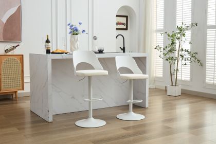 Bar Stools Set of 2 Modern White PU Counter Height Barstool, High Padded Swivel Adjustable Barstools with Back for Bar Counter and Kitchen Island