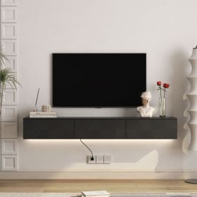 Floating TV Stand Wall Mounted with 16 Color LEDs,67" Modern TV Stand, Floating TV Cabinet Entertainment Center for 55 60 65 Inch TV,Black