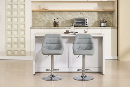 Set of 2 Bar Stools, with Chrome Footrest and Base Swivel Height Adjustable Mechanical Lifting Velvet + Bar Stool-GREY (easy to clean)