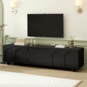 ON-TREND Cream Style TV Stand with Arched Doors & 2 Drawers for TVs up to 75", Minimalist Media Console with Rebound Device