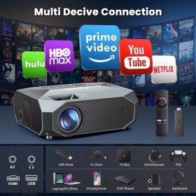 Projector With 5G WiFi And Bluetooth, Native 1080P, Supports 4K, Suitable For Mobile Phones,PCs,TV Sticks,PS5, Shipped From FBA Warehouse, Prohib (Color: Black)