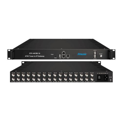 FMUSER DTV-4619B 8/16/24 FTA DVB- S/S2/S2X (DVB-C/T/T2/ISDB-T/ATSC) or 2/1 ASI and 1 USB in 8/16/24 MPTS+2MPTS or 256/512/1024 SPTS through 2 IP