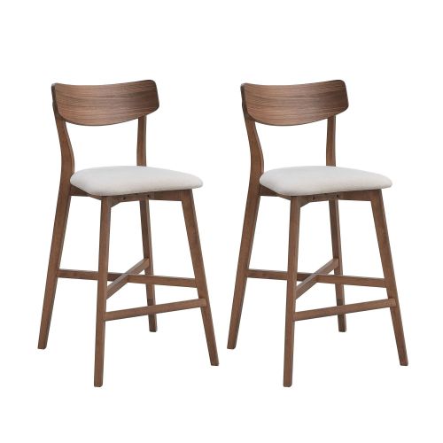 Wooden Bar Chairs Set of 2, Modern Soft Upholstered Kitchen Island Chairs, Counter Height Stool with Backrest