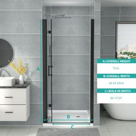 Frameless Foldable Hinged Elegant Shower Door with Reversible Installation (overall width: 34 inch, Color: Matte Black)
