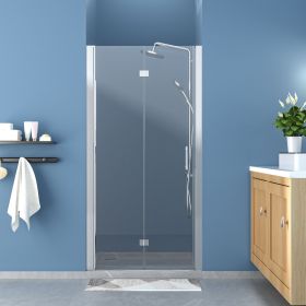 Frameless Foldable Hinged Elegant Shower Door with Reversible Installation (overall width: 36 inch, Color: Chrome)