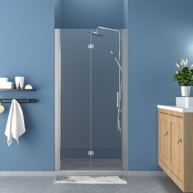 Frameless Foldable Hinged Elegant Shower Door with Reversible Installation (overall width: 36 inch, Color: Brushed Nickel)
