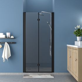 Frameless Foldable Hinged Elegant Shower Door with Reversible Installation (overall width: 36 inch, Color: Matte Black)