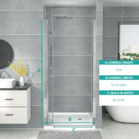 Frameless Foldable Hinged Elegant Shower Door with Reversible Installation (overall width: 32 inch, Color: Chrome)