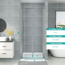 Frameless Foldable Hinged Elegant Shower Door with Reversible Installation (overall width: 32 inch, Color: Brushed Nickel)