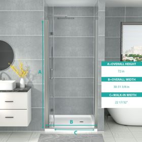 Frameless Foldable Hinged Elegant Shower Door with Reversible Installation (overall width: 30 inch, Color: Brushed Nickel)