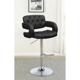 Black and Chrome Adjustable Bar Stool (Color: as Pic)