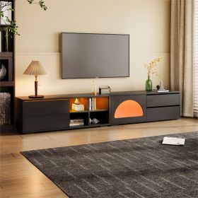 ON-TREND Modern TV Stand with Fluted Glass Door for TVs Up to 100", Media Console with Sliding Door & 2 Drawers (Color: as Pic)