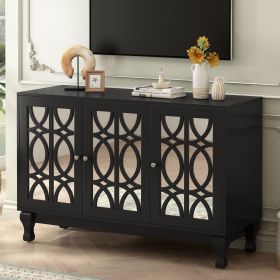 U-Can Modern Mirrored TV Stand for TV up to 55 Inches, Entertainment Center Solid Wood Legs, Metal Handle and 3 Adjustable Shelves For Living roo (Color: as Pic)