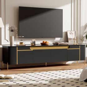 U-Can 74.8'' TV Stand for TVs up to 80 Inches, TV Cabinet with 4 Drawers and 2 Spacious Cabinets, Five Metal Legs for Living room (Color: as Pic)