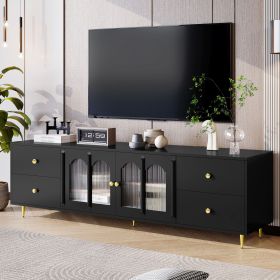 U-Can 70.9'' Modern TV Stand for TVs up to 75 Inches, Entertainment Center with Glass Door, 4 Drawers and 2 Cabinets (Color: as Pic)