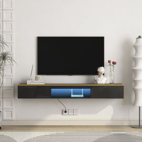 Floating TV Stand Wall Mounted with 16 Color LEDs,69" Modern TV Stand, Floating TV Cabinet Entertainment Center for 55 60 65 Inch TV,Black (Color: as Pic)