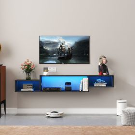 65.35in Wall Mounted Floating TV Stand with 20 Color LEDs and Charging Station (Color: as Pic)